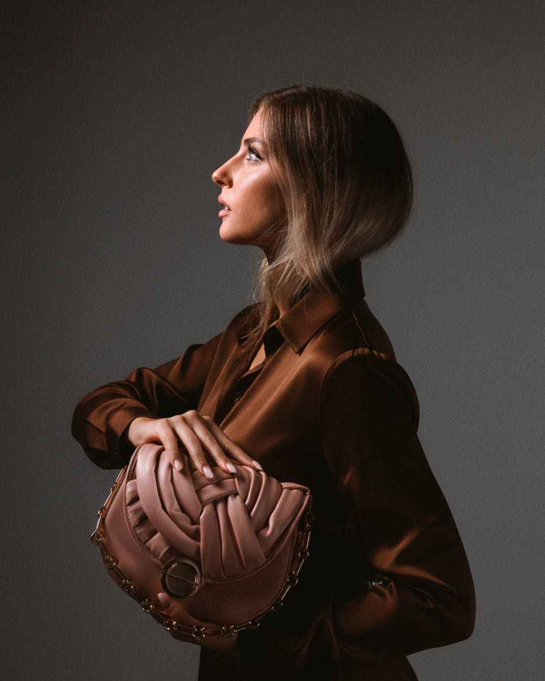 ALMA | Borsa in pelle con intreccio | Nude