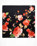 Maxi Foulard in Seta Floreale - Sfondo Nero e Rose Rosse | Serein
