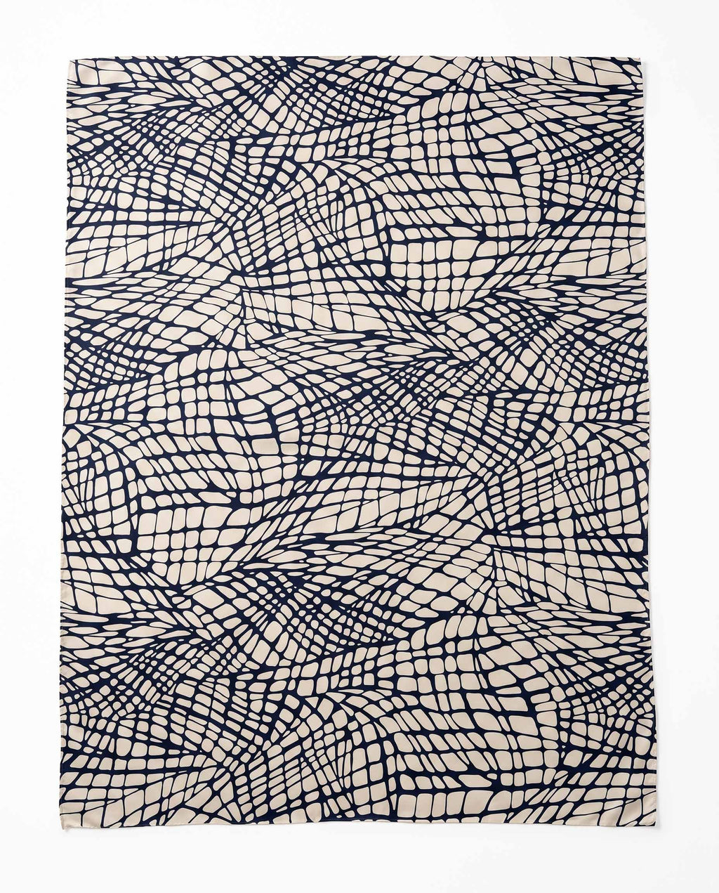 Maxi Foulard in Seta Stampa Geometrica - Rete Astratta Beige e Blu Scuro | Serein