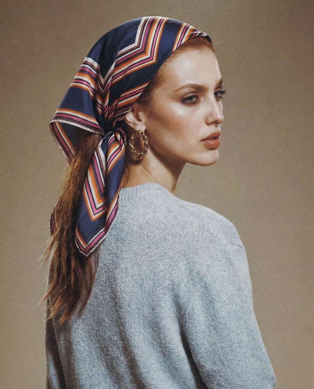 Foulard Quadrato in Pura Seta Righe Blue Navy | Serein