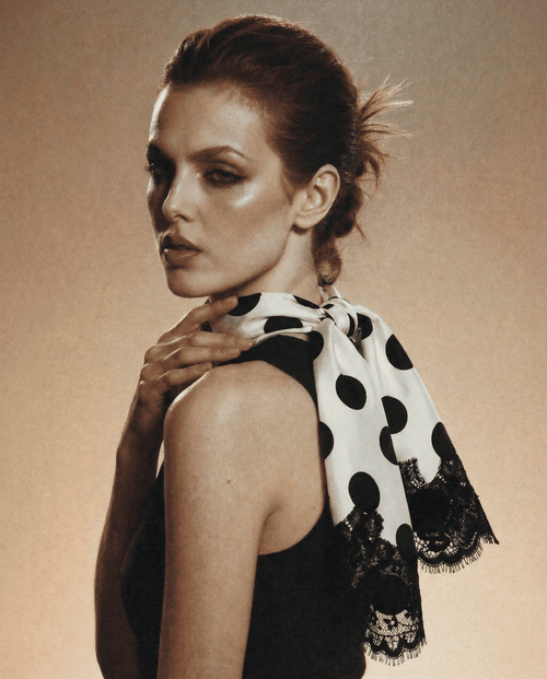 Foulard in Seta - Pois con Pizzo Nero