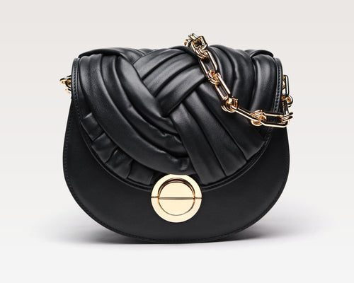 ALMA | Borsa in pelle con intreccio | Nera